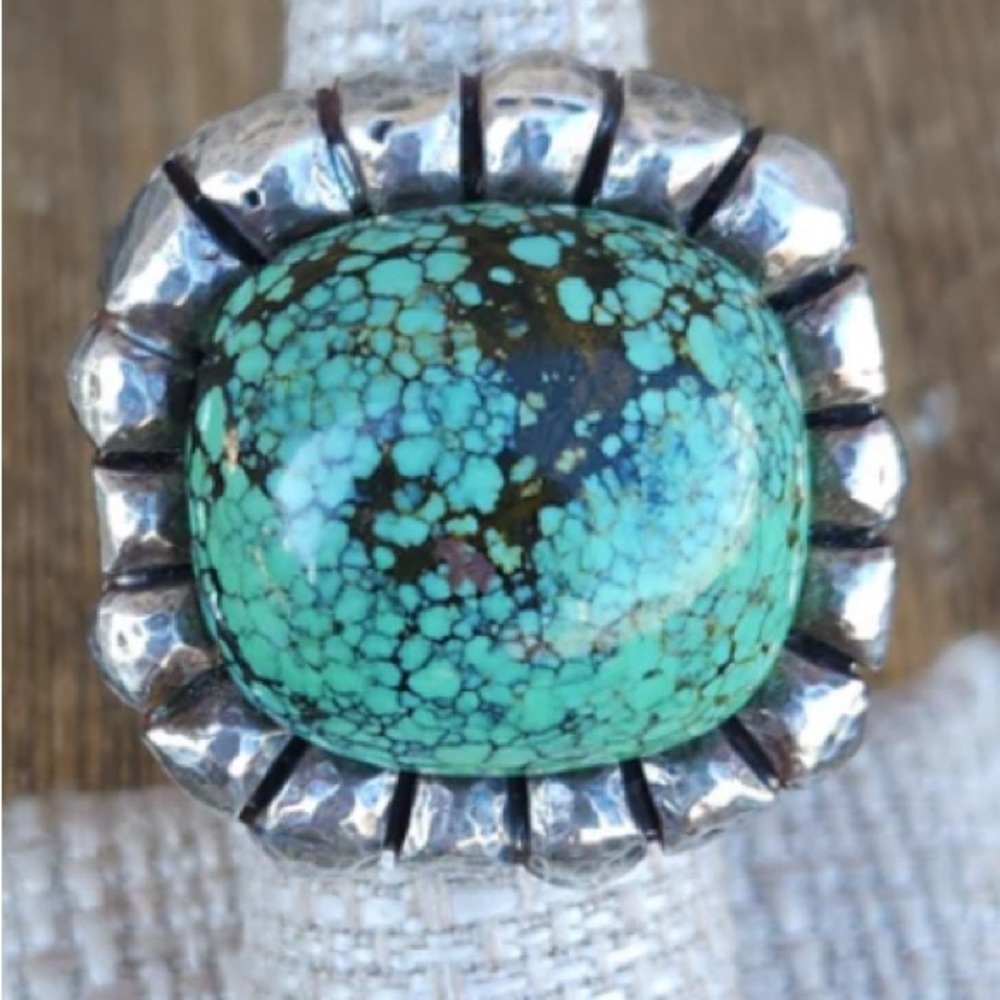 Dian Malouf Spiderweb Turquoise designer ring.  Sterling Silver. Size 7.  Wow!